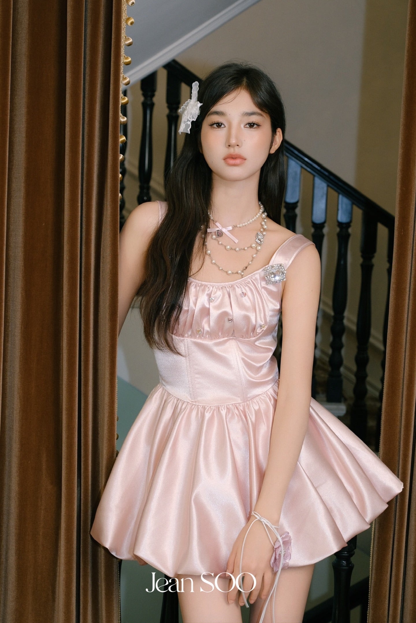 JEAN SOO Sweet Vacation Pink Satin Mini Dress