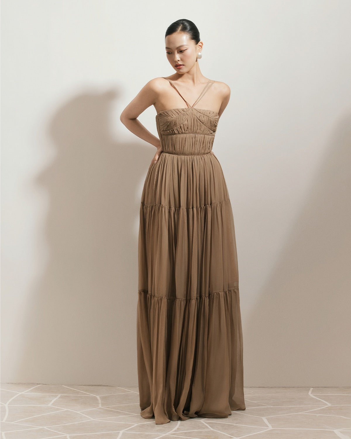 BYDI Fairycore Elegant Vacation Brown  Olia Maxi Dress