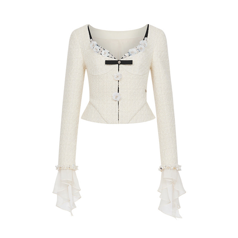 SHEERLUCK Formal White Coat & Midi Skirt