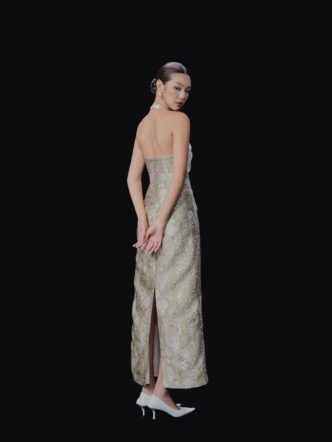 OIA STUDIOS Green Floral Formal Mei Maxi Dress