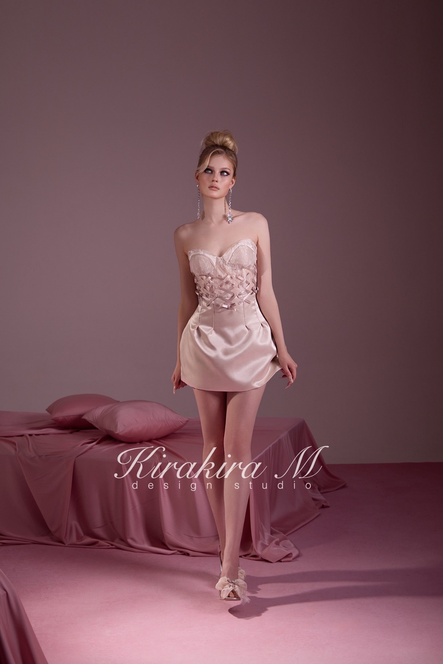 Nude Lace Cross Lace-Up Corset Tulip Mini Dress
