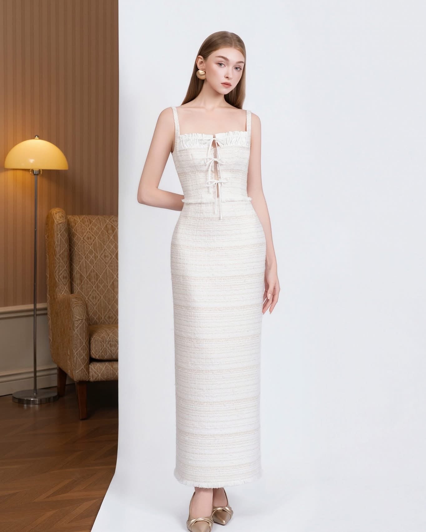 DETHEIA Elegant Sweet White Sabina A-line Maxi Dress
