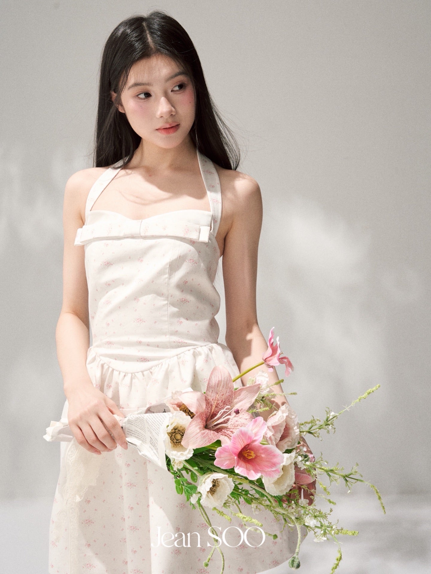 JEAN SOO Sweet Vacation White Sakura Mini Dress