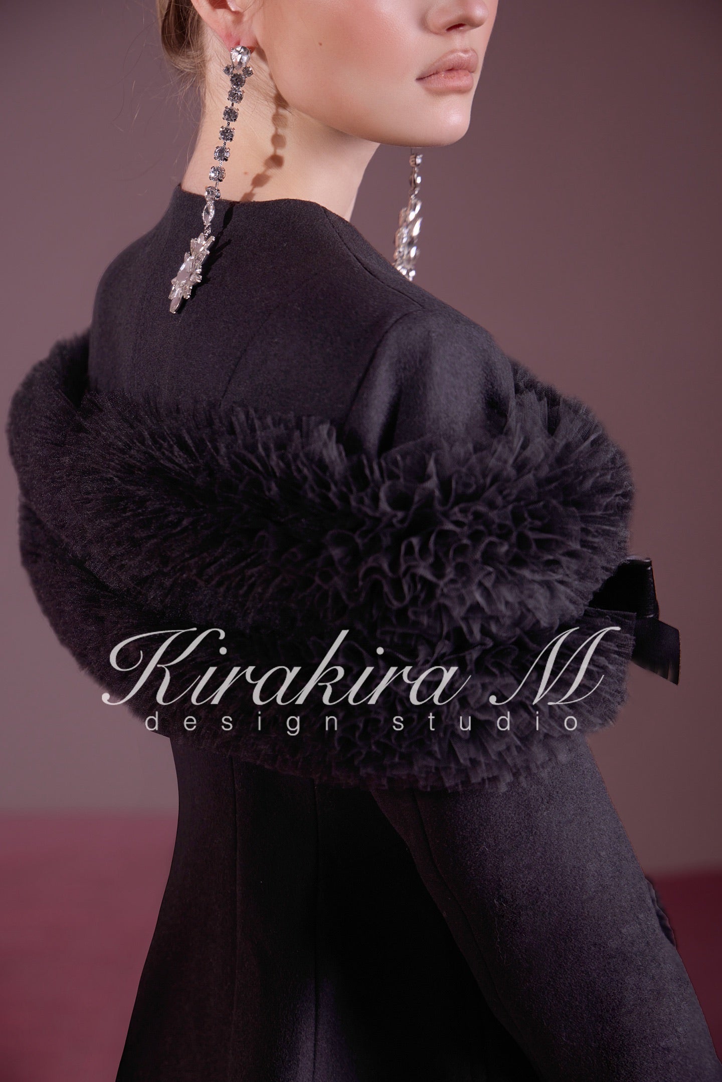 KIRAKIRA M Black Wool V-Neck Fitted Jacket & Low-Waisted Bell-Bottom Shorts