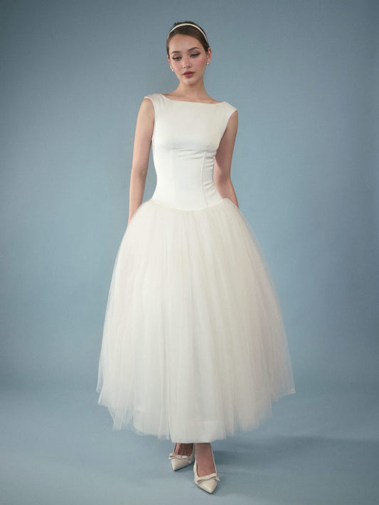 White Swan Tulle Romantic Midi Dress