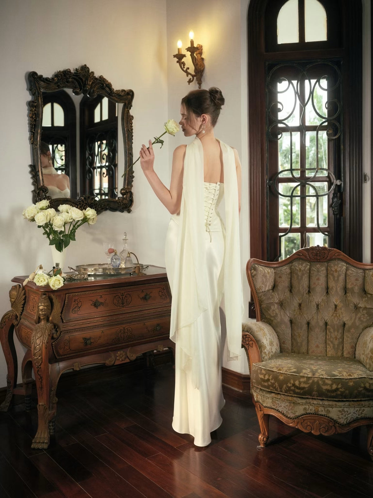 White Satin Yulia Corser Top & Silk Maxi Skirt