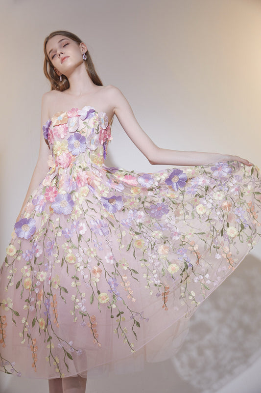 WARDROBE BY CHEN Pink mutlicolour flower midi dress