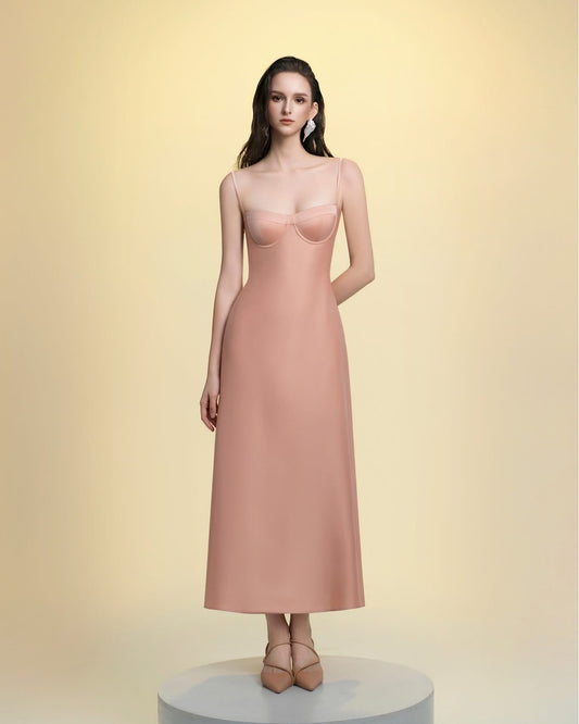 DETHEIA Elegant Vintage Nude Peach Pink Julieta Coral Maxi Dress