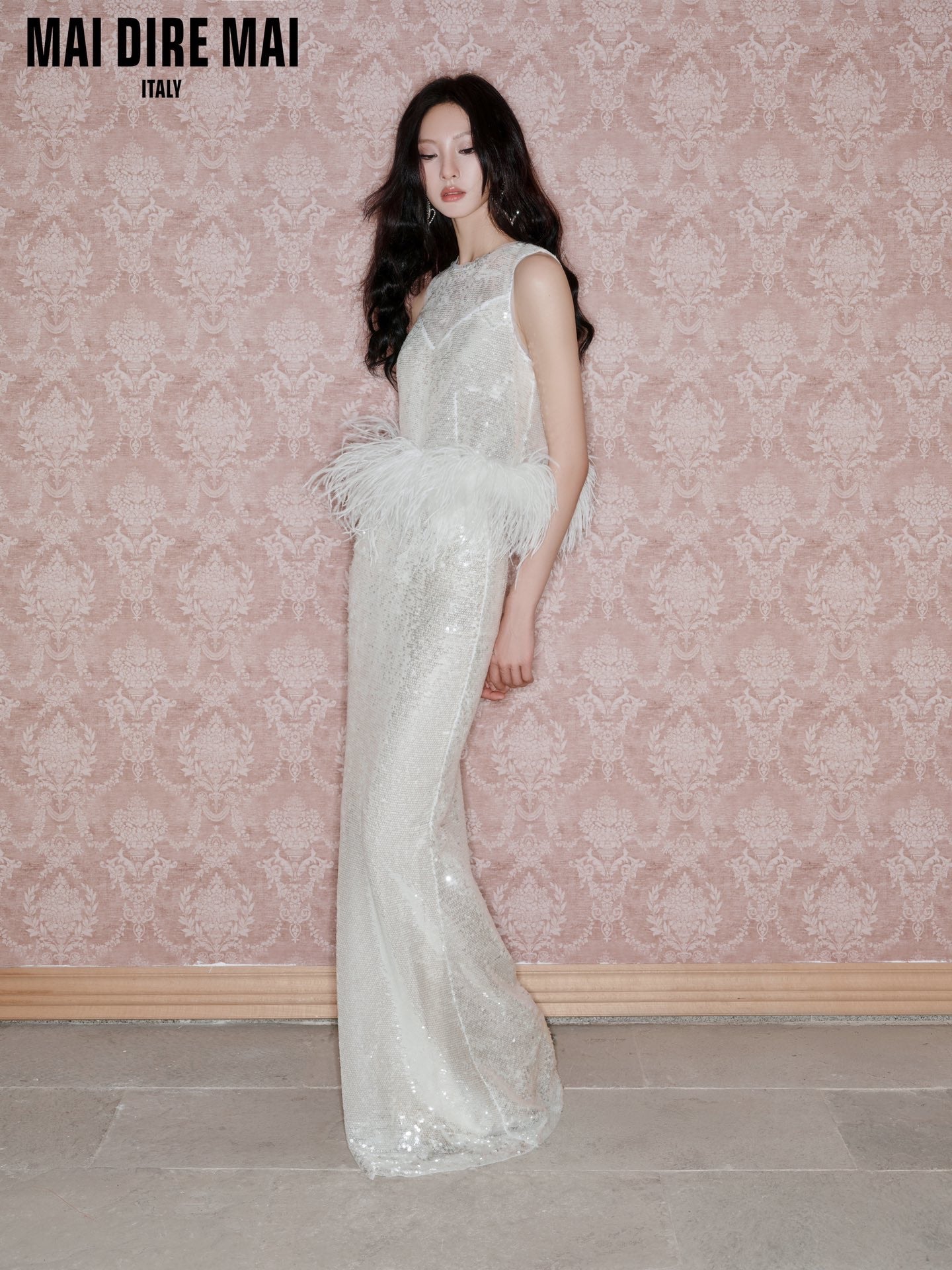 MAI DIRE MAI White Sparkling Fairy Feather Sequinned Top & Skirt