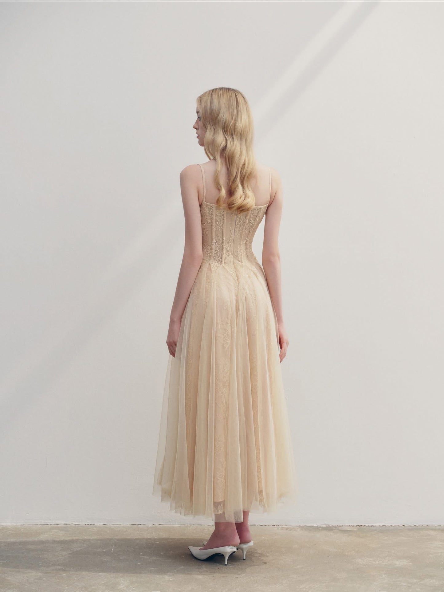 DELICIAE Cream Elegant Scarlet Maxi Dress