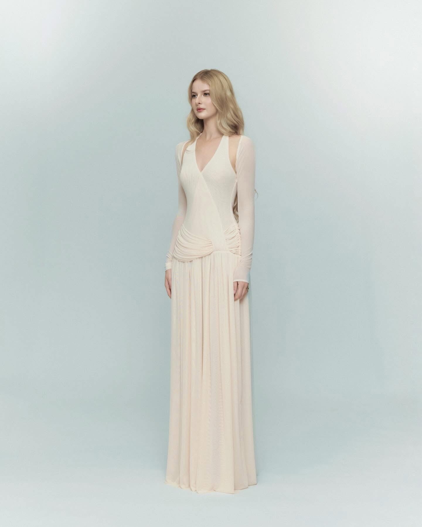 DELICIAE Cream Knit Lydia Maxi Dress