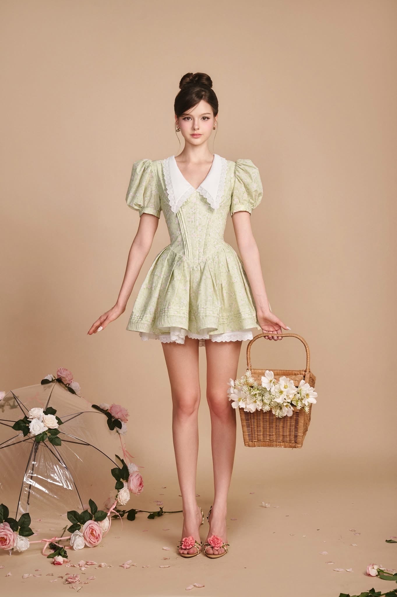 SISSY NATION Sweet Elegant Fairycore Green Mon Paris Corset Mini Dress
