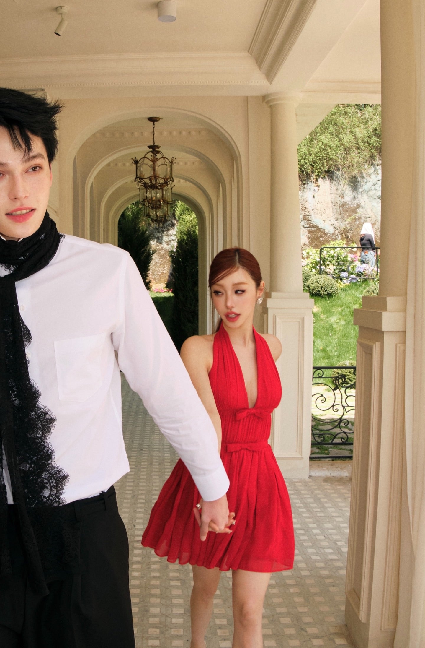 MASION WESTER Red V-neck Mini Dress