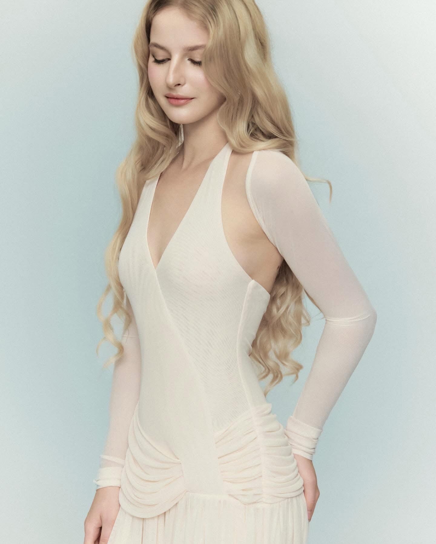 DELICIAE Cream Knit Lydia Maxi Dress