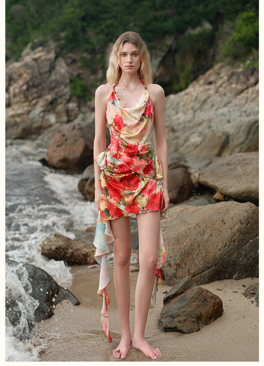 Sheerluck Elegant Vacation Floral Falla Off-the-shoulder Top & Skirt