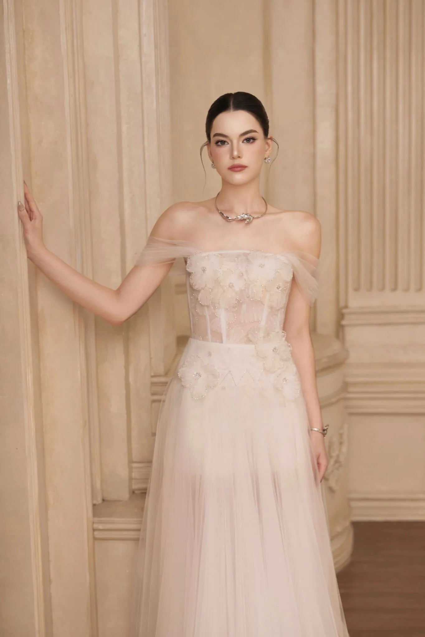 JOSEPHINE White Elegant Floral Florence Midi Dress