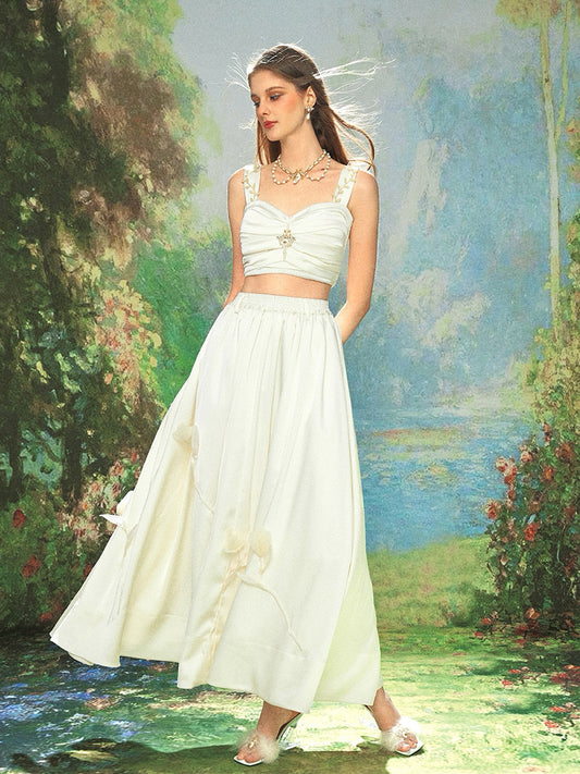 KINGWEN White Pleated Top & Satin Fishtail Skirt