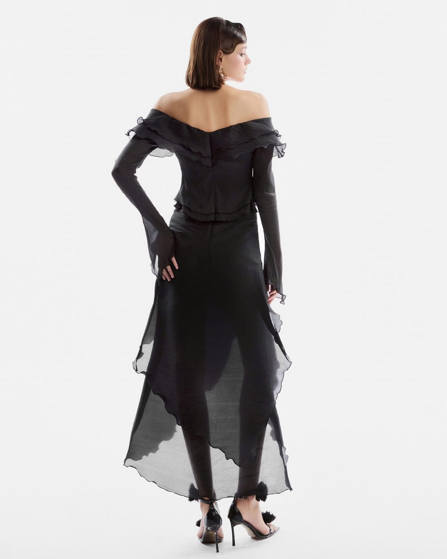 Musthave Black Flared Off Shoulder Top& Pleated Skirt