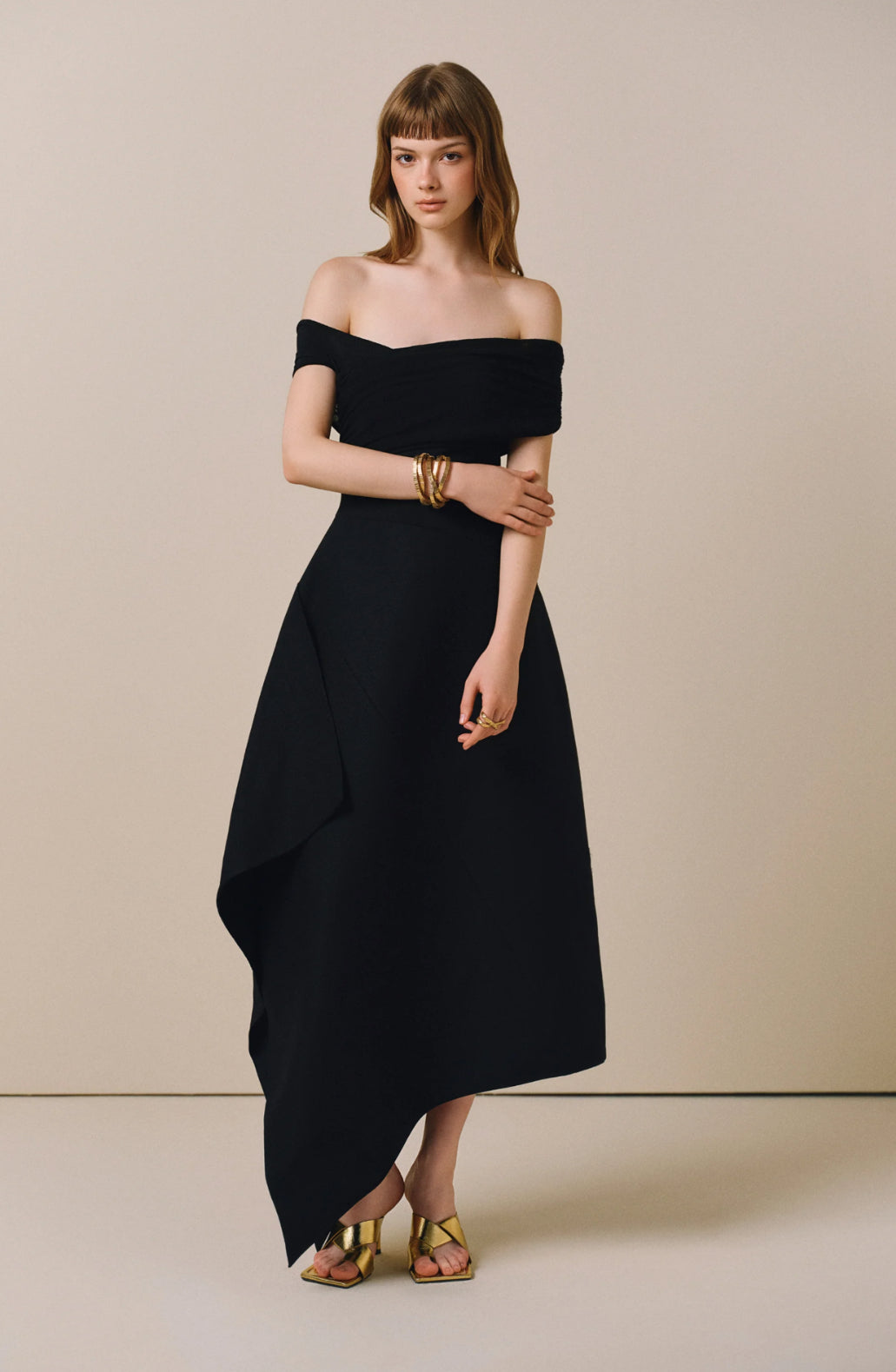 CICI BLACK NANCY Off-Shoulder Midi Dress