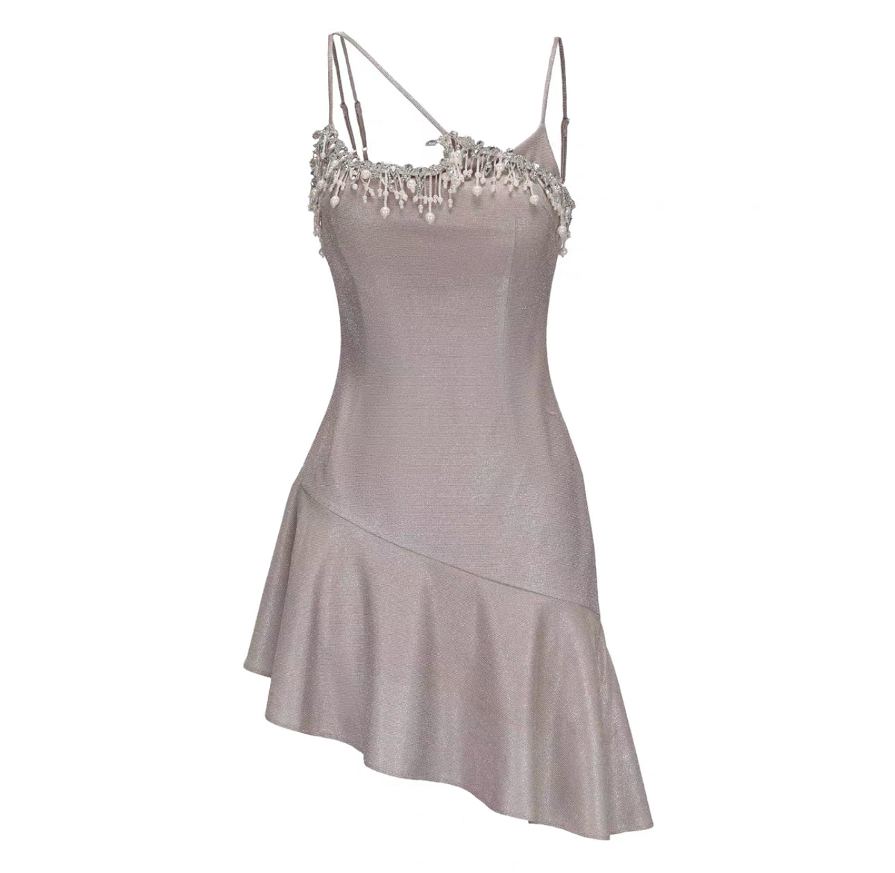 KINGWEN Grey Polarised Pearl Mini Dress