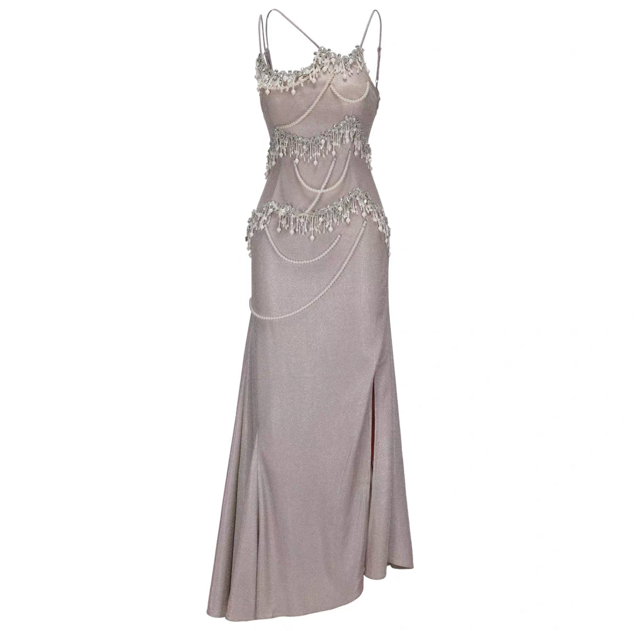 KINGWEN Grey polarised pearl maxi dress