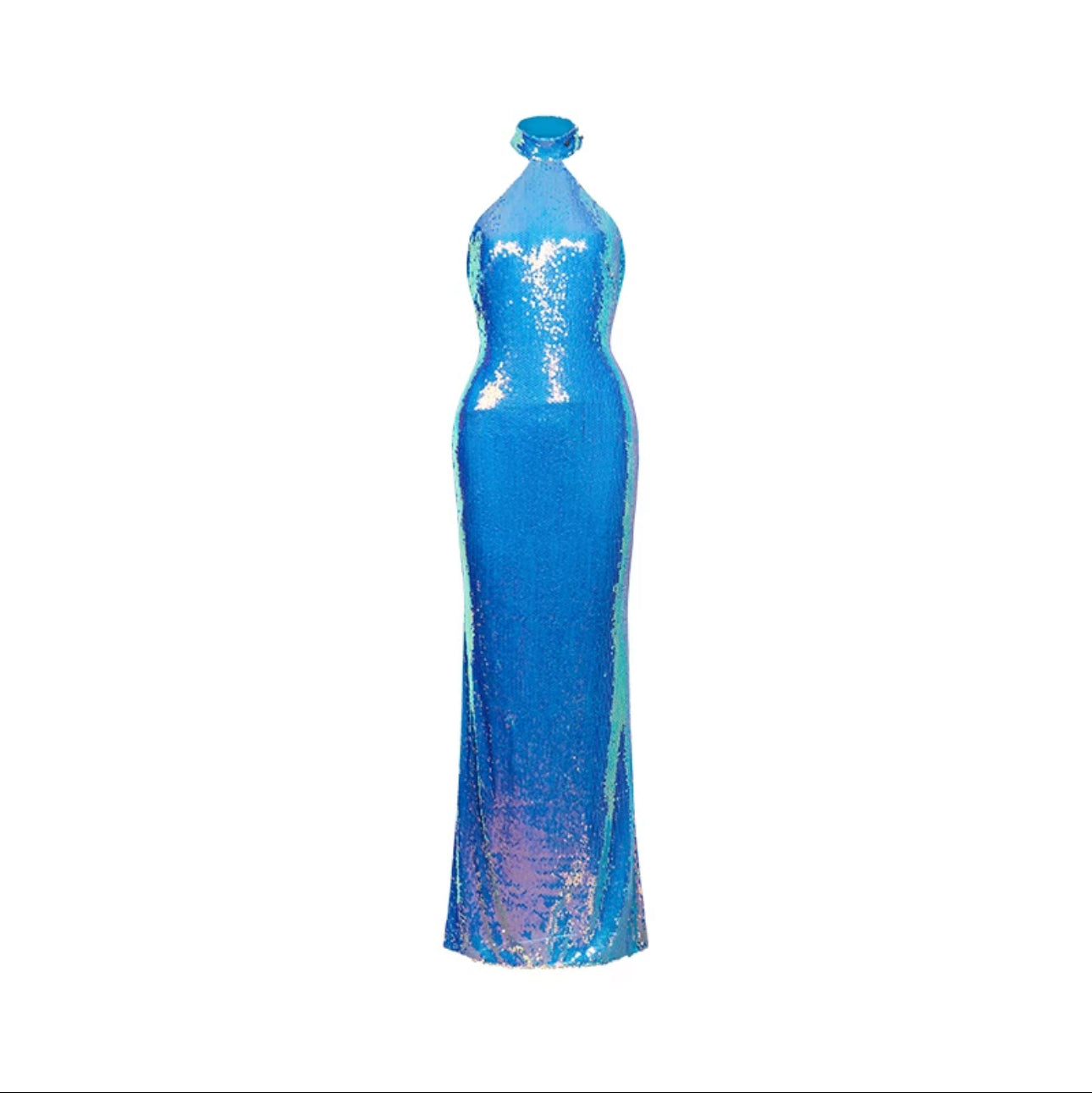 SHEERLUCK Blue Backless Sequins Hanging Neck Sexy Maxi Dresses