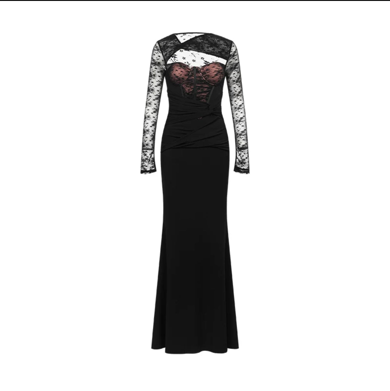 SHEERLUCK Pink & Black Lace maxi Dress