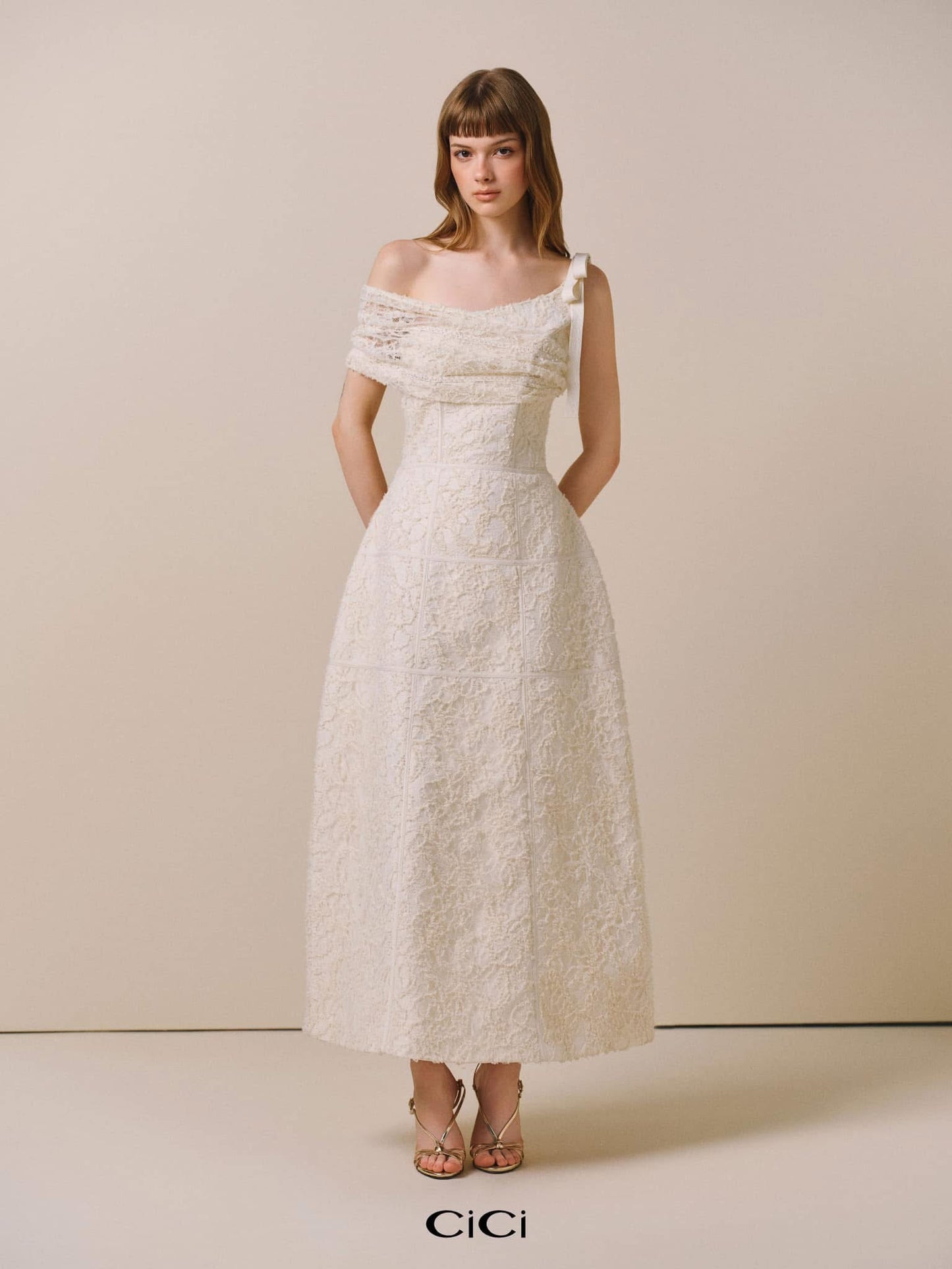 CICI WHITE SILA One-shoulder Midi Dress