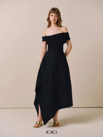 Black Nancy Off-Shoulder Midi Dress
