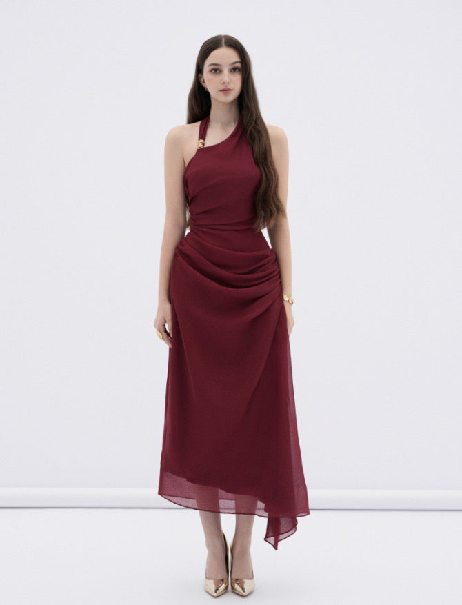 DENIOVN Elegant Fairycore Black Elowen asymptomatic Hem Midi Dress