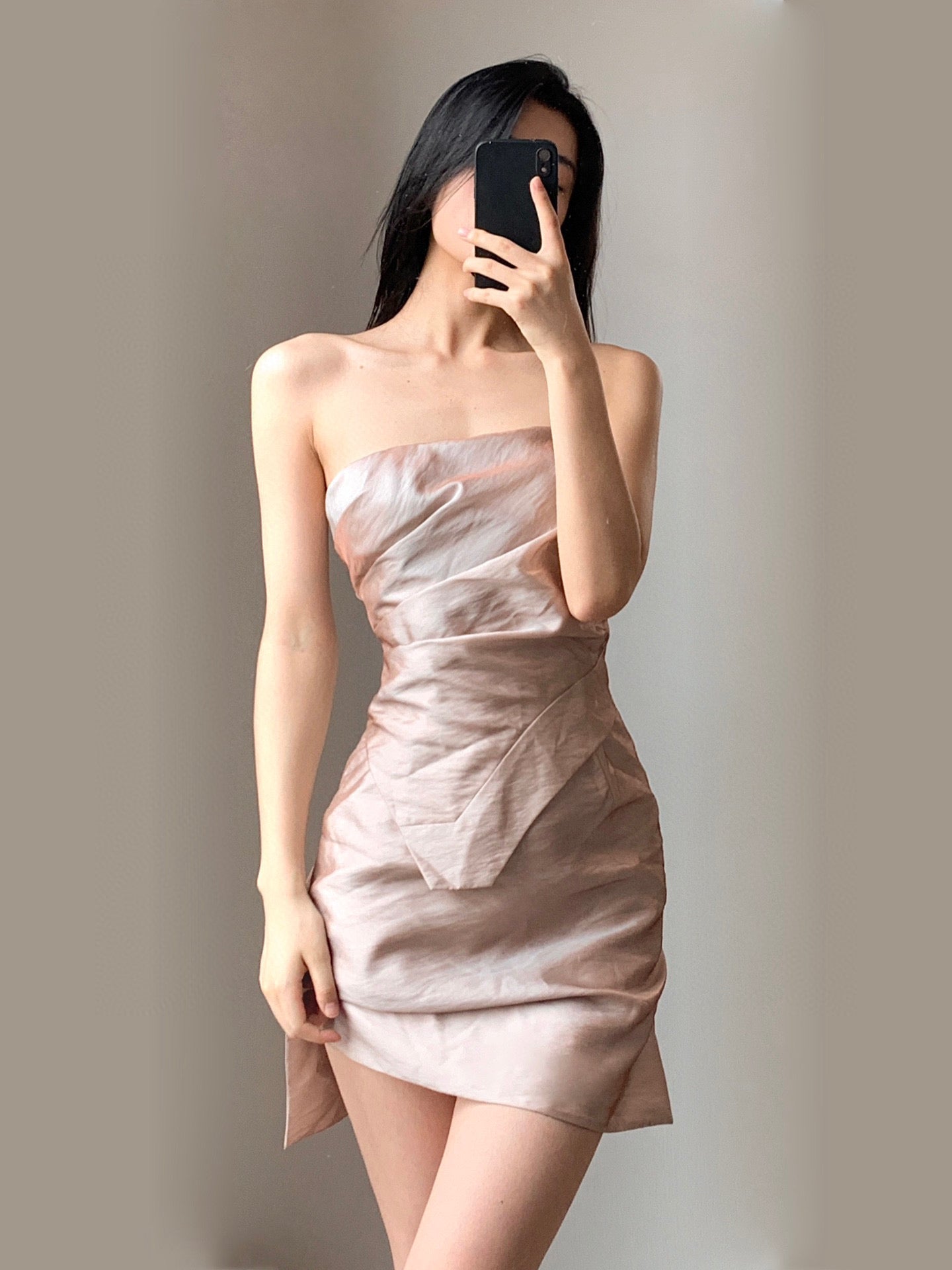 CROW CREW pink asymmetrical veil mini dress