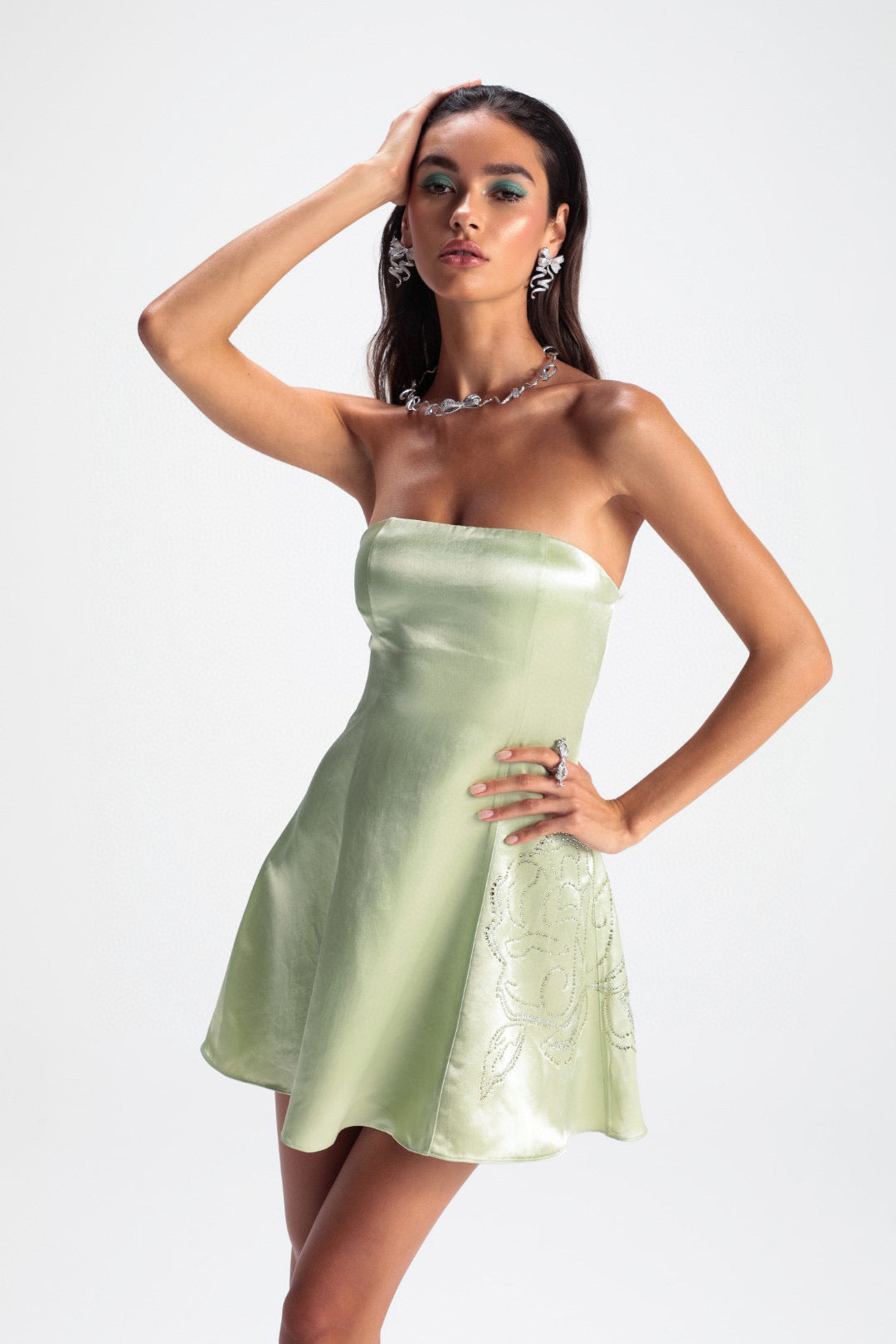 Nana Jacqueline Green Rose diamond-topped satin mini dress