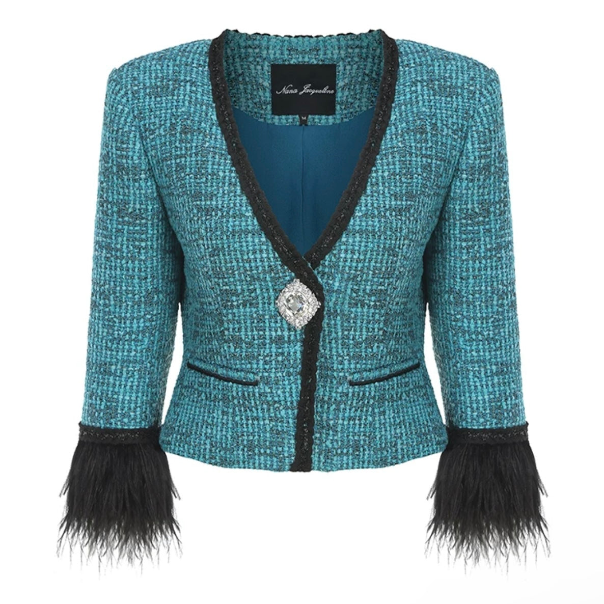 Nana Jacqueline Peacock Blue Deep V Woven Short Jacket & Skirt