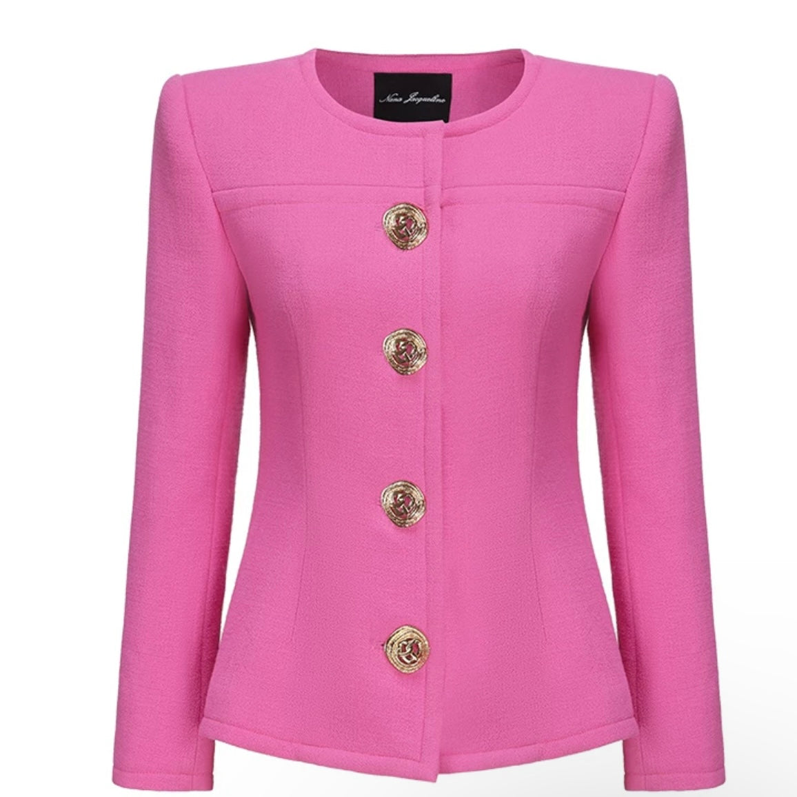 Nana Jacqueline White｜Pink Wool Round Neck slim jacket & Shorts