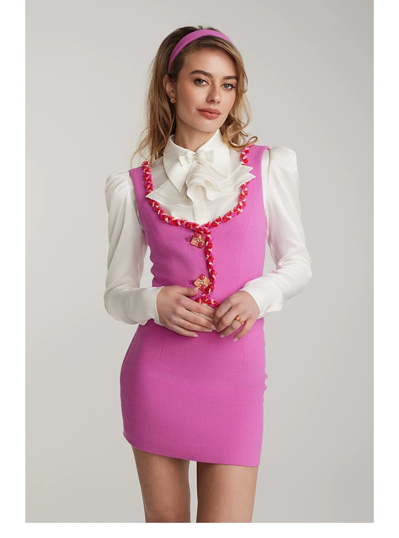 Nana Jacqueline Black｜Pink French Vintage Shirt & Vest & Mini Skirt