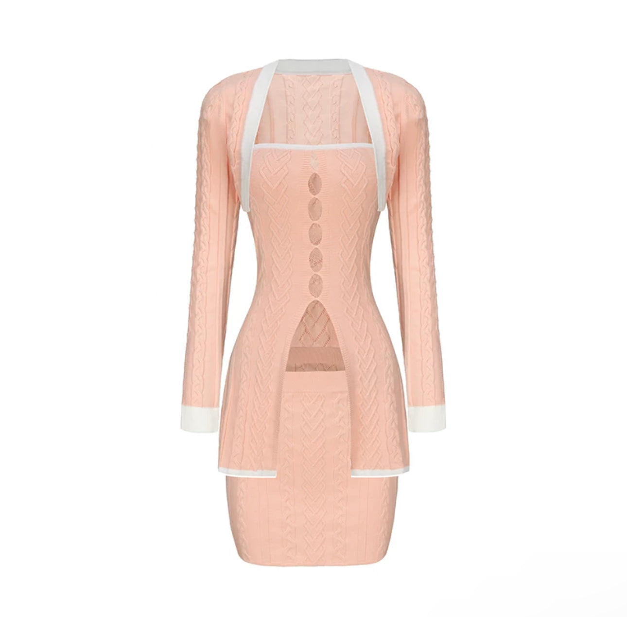 Nana Jacqueline Pink Knit 3-Piece Set (Knit Jacket + Sheath + Mini Skirt)