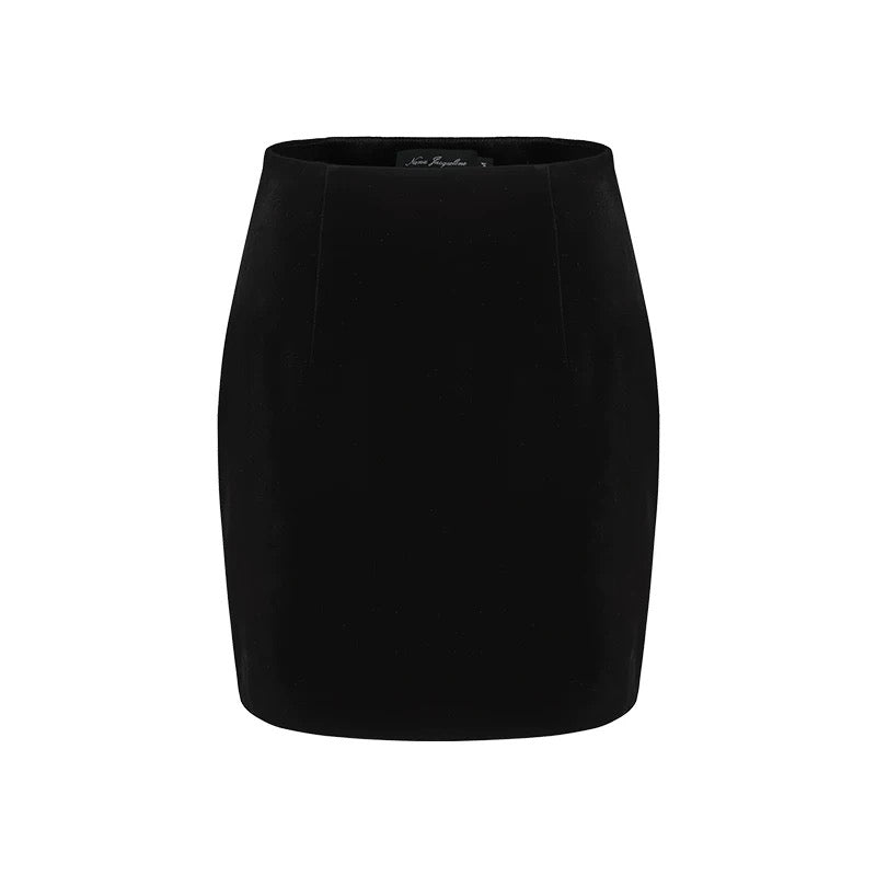 Nana Jacqueline Black Velvet Drawstring Shirt Mini Skirt