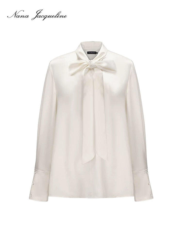 Nana Jacqueline White Satin Tie Blouse Shirt