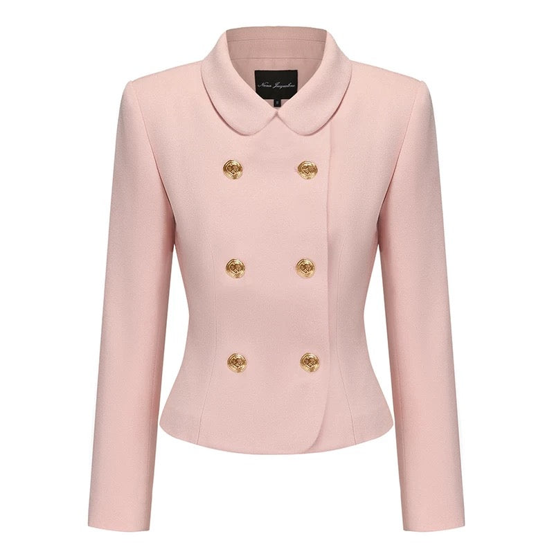 Nana Jacqueline Pink White Black Peter Pan Collar Double Breasted Jacket Mini Skirt