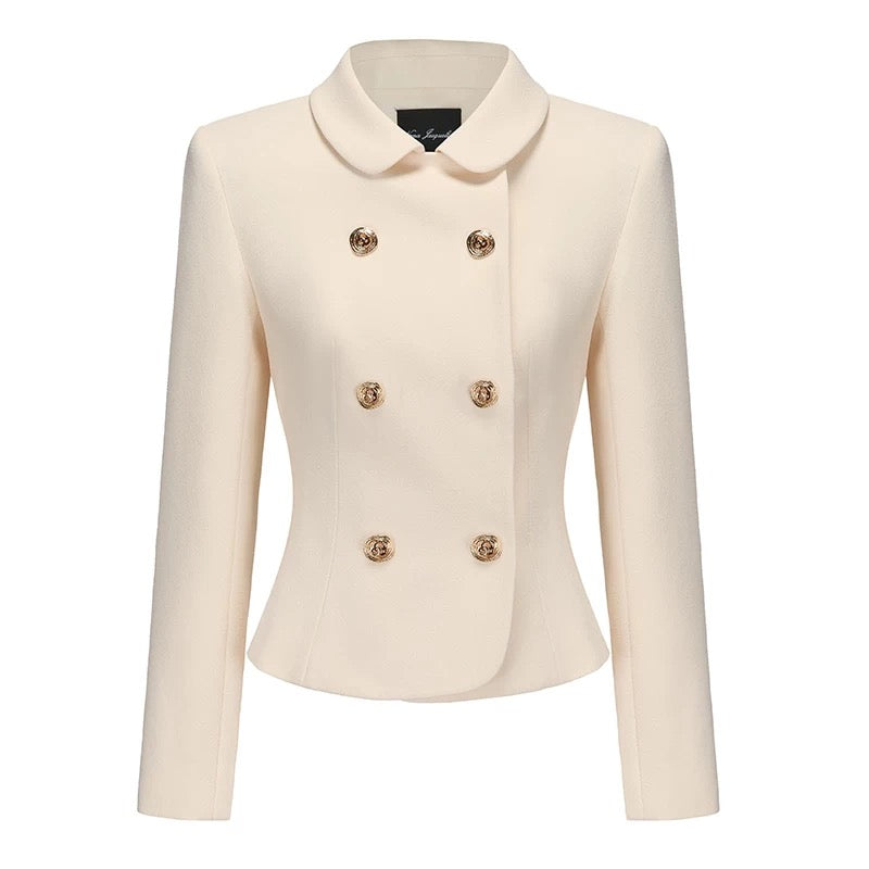 Nana Jacqueline Pink White Black Peter Pan Collar Double Breasted Jacket Mini Skirt