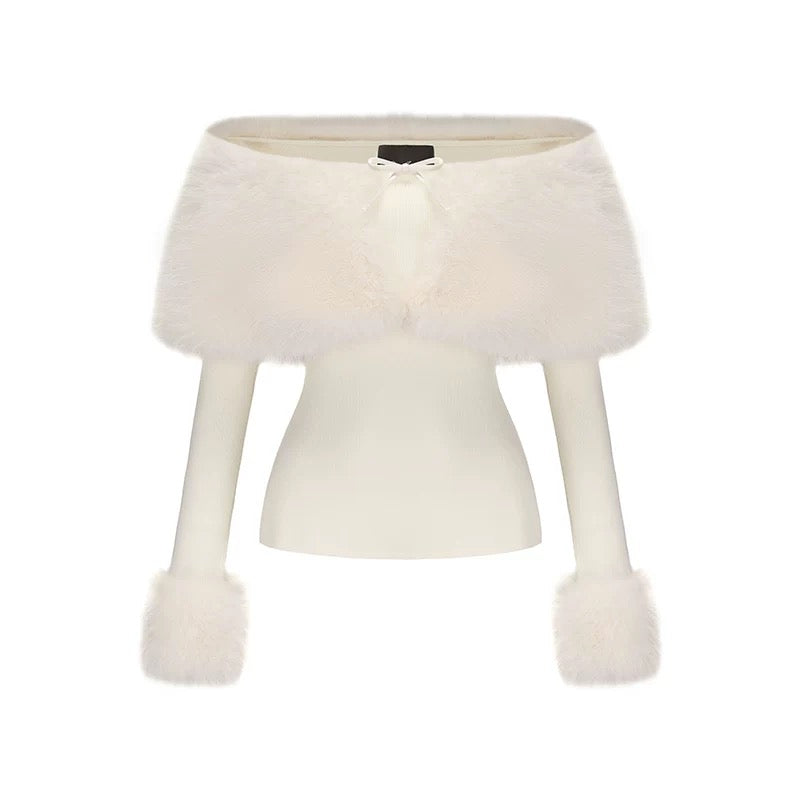 Nana Jacqueline White Fur Knit Top Mini SKIRKT