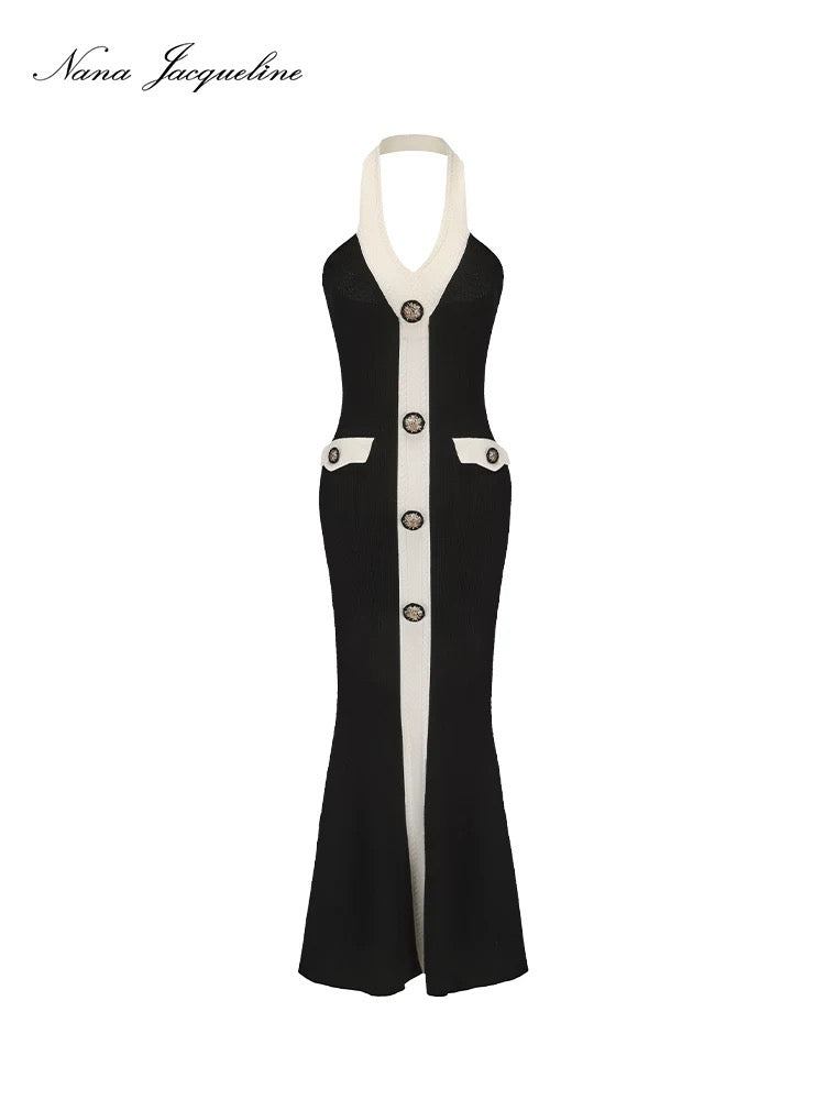 Nana Jacqueline Black Colour Block Hanging Knit Maxi Dress