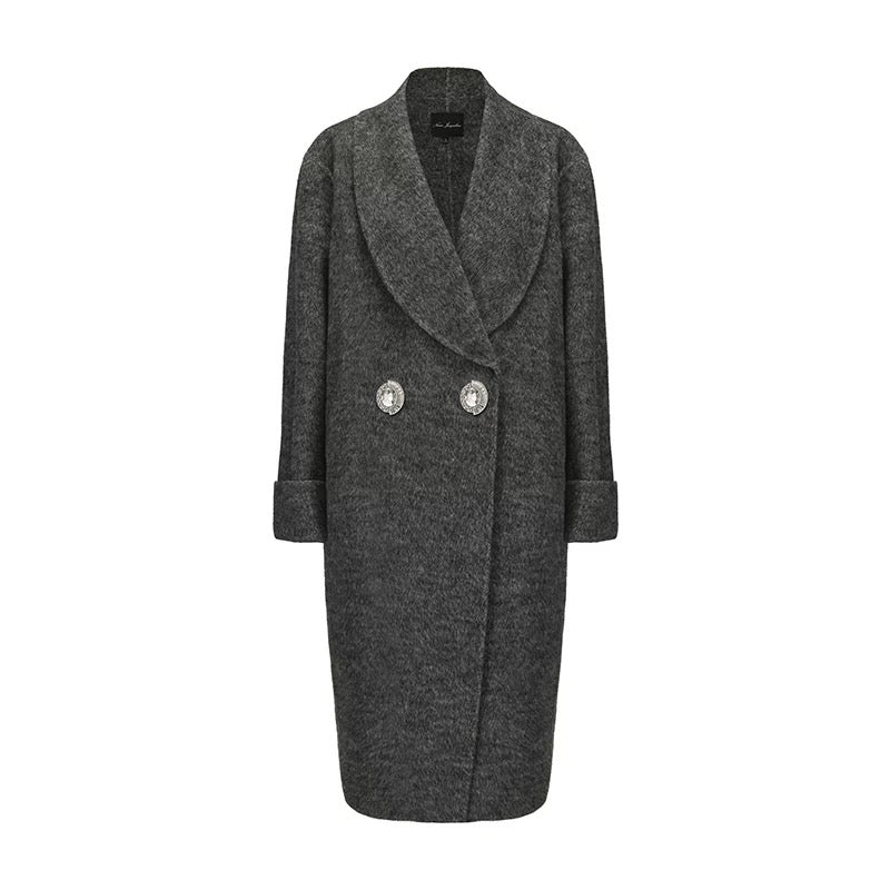 Nana Jacqueline Black White Pink Grey Purple Cocoon Diamond Embellished Reversible Tweed Coat