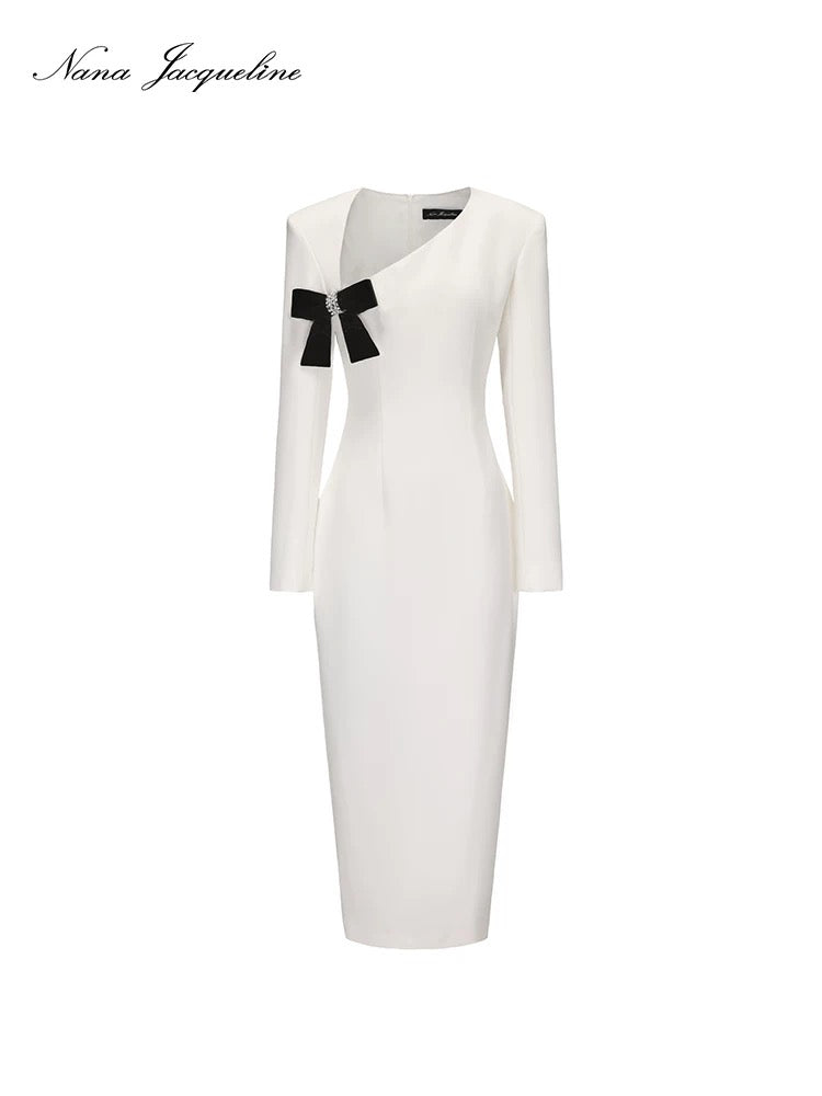 Nana Jacqueline White Bow Midi Dress