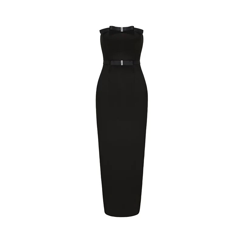 Nana Jacqueline White Black Red One Bow Sheath Maxi Dress