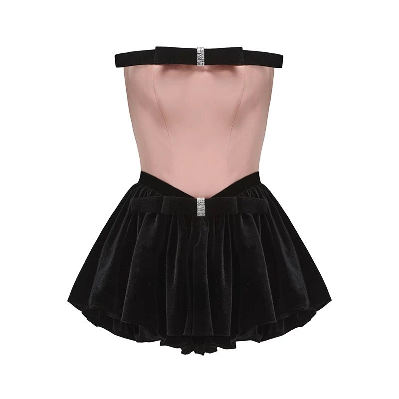 Nana Jacqueline Pink & White & Black Bow Tie Sheath Mini Dress