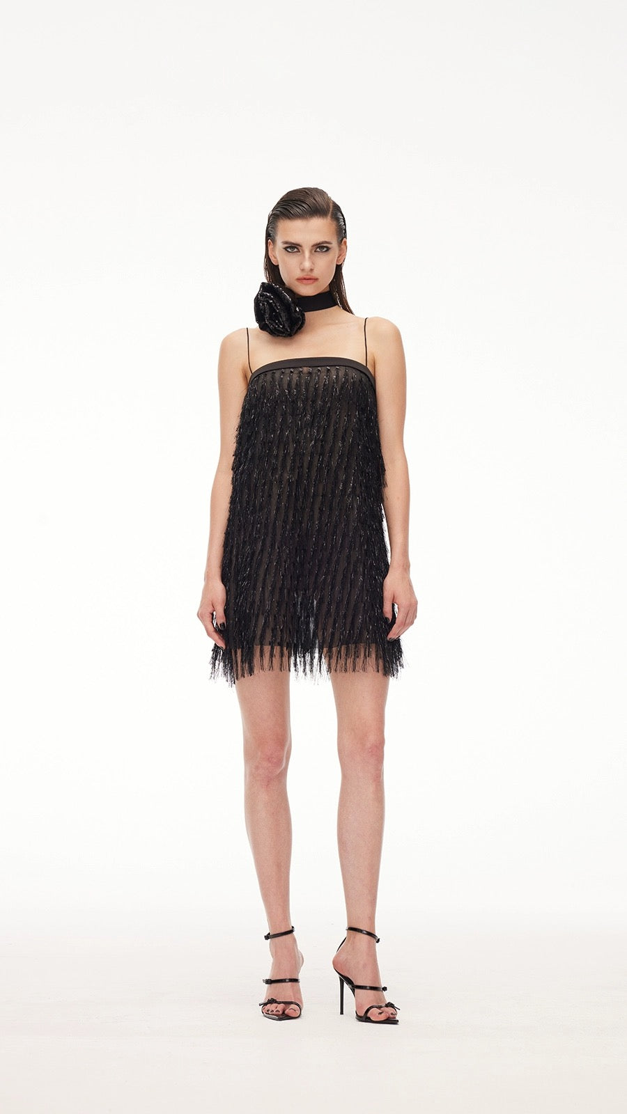 TAGLIONI black halter mini dress