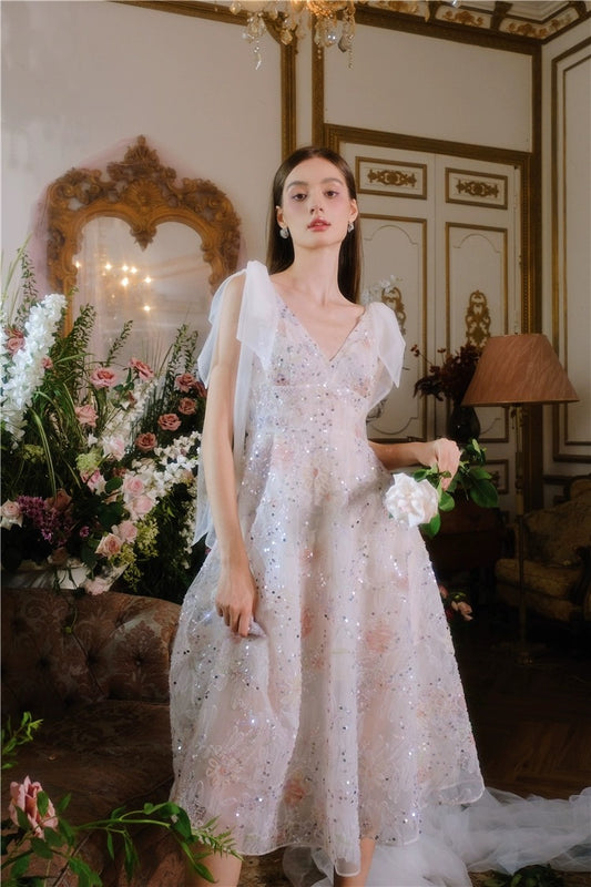 WARDROBE BY CHEN embroidered pink midi dress