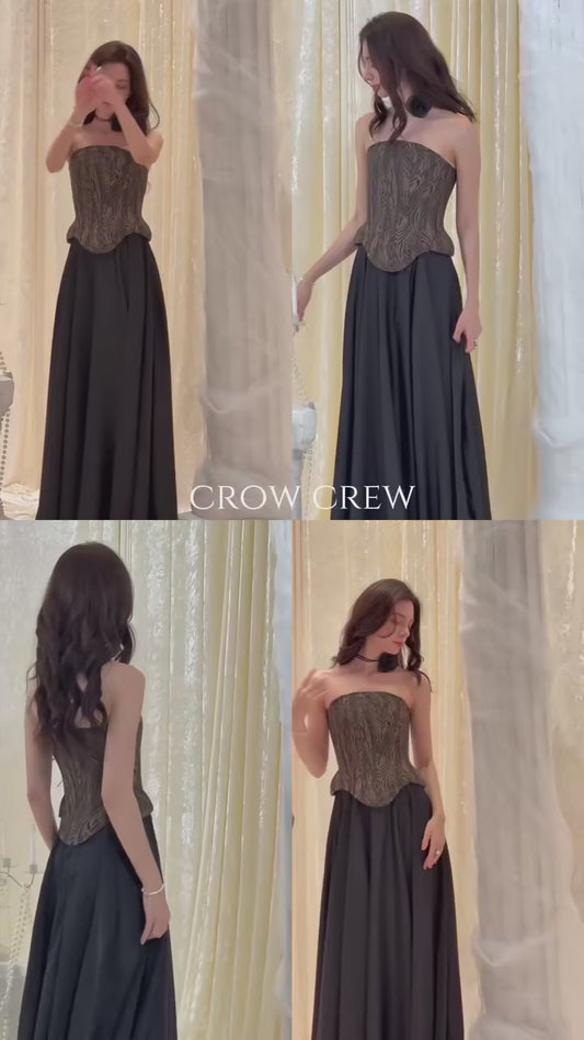 CROWCREW Dark Avant-Garde Vacation  Black Maxi Dress