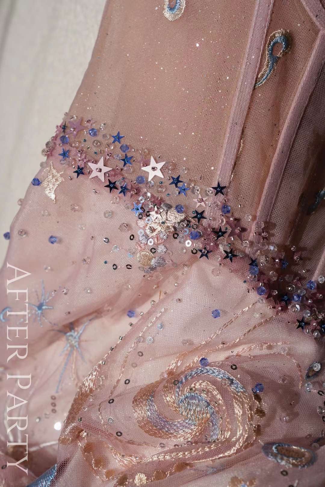 PRE PARTY pink starry sky hand-beaded premium maxi dress party